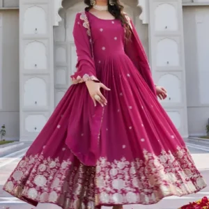 embroidered-georgette-abaya-style-suit-in-fuchsia